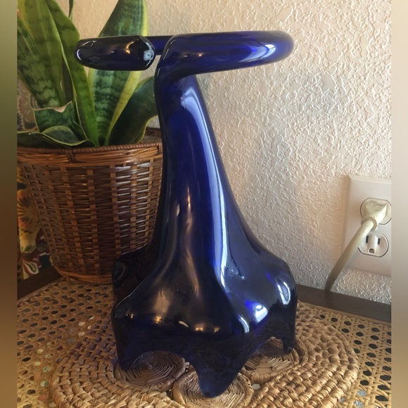 Handblown Large Flowering Cobalt Blue Coiled Vase Mid-Century Modern - Picture 11 of 14